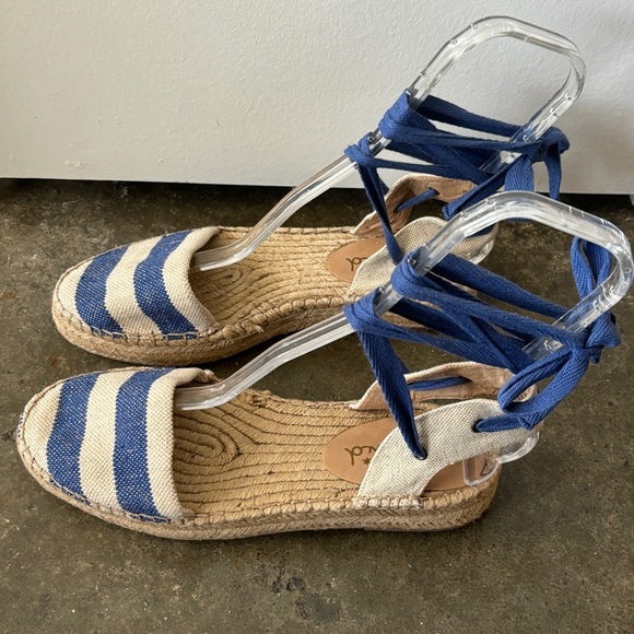 Splendid Evaleigh Canvas Striped Jute Lace Up Espadrille Sandals - Picture 3 of 8